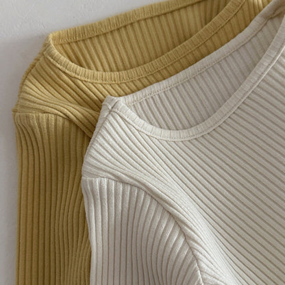 Camiseta de manga larga acanalada con volantes estilo peplum para bebés y niños 【mh0014484】