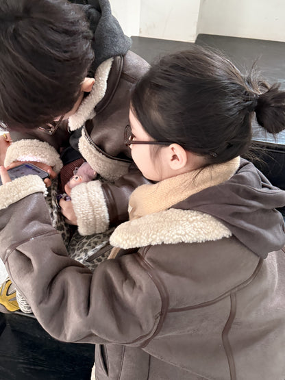 フェイクムートンジャケット キッズ ボア 厚手 ラペル フェイクレザー アウター【mh0011677】