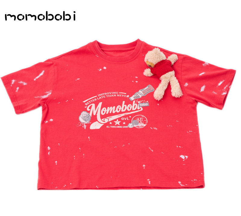 Splashed Bear Mascot Tee & Denim Shorts くま 半袖Tシャツ デニムハーフパンツ【mh0012998】