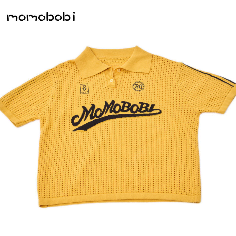 Knitted Letter Polo & Denim Shorts ニットポロシャツ デニムハーフパンツ【mh0013000】