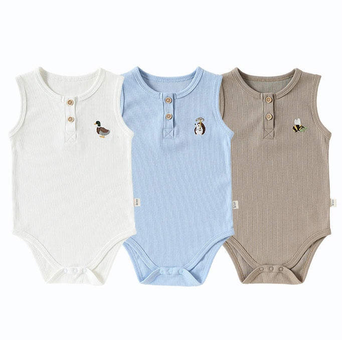Embroidered Rib Romper 刺繍入り ノースリーブロンパース【mh0013038】