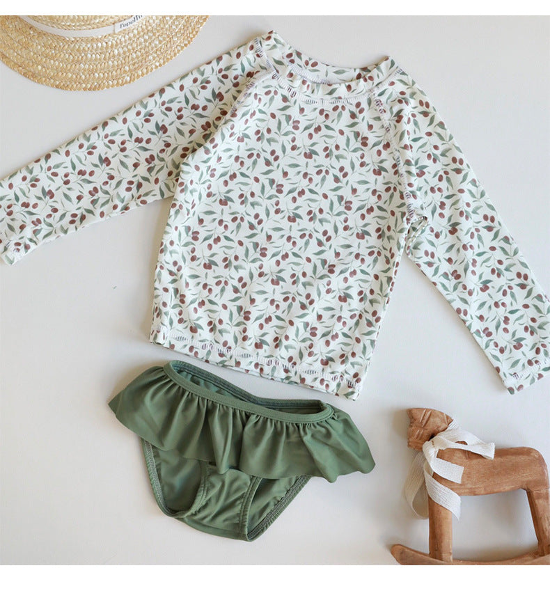 UPF50 Plus Floral Long Sleeve Swimsuit Rash Guard 3-piece Set [mh0012593]
