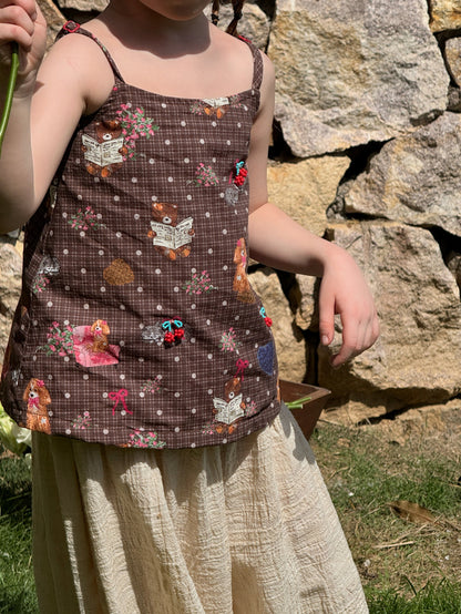 Plush Bear Printed Bow Camisole Top ドット アニマル キャミソールTシャツ【mh0012795】