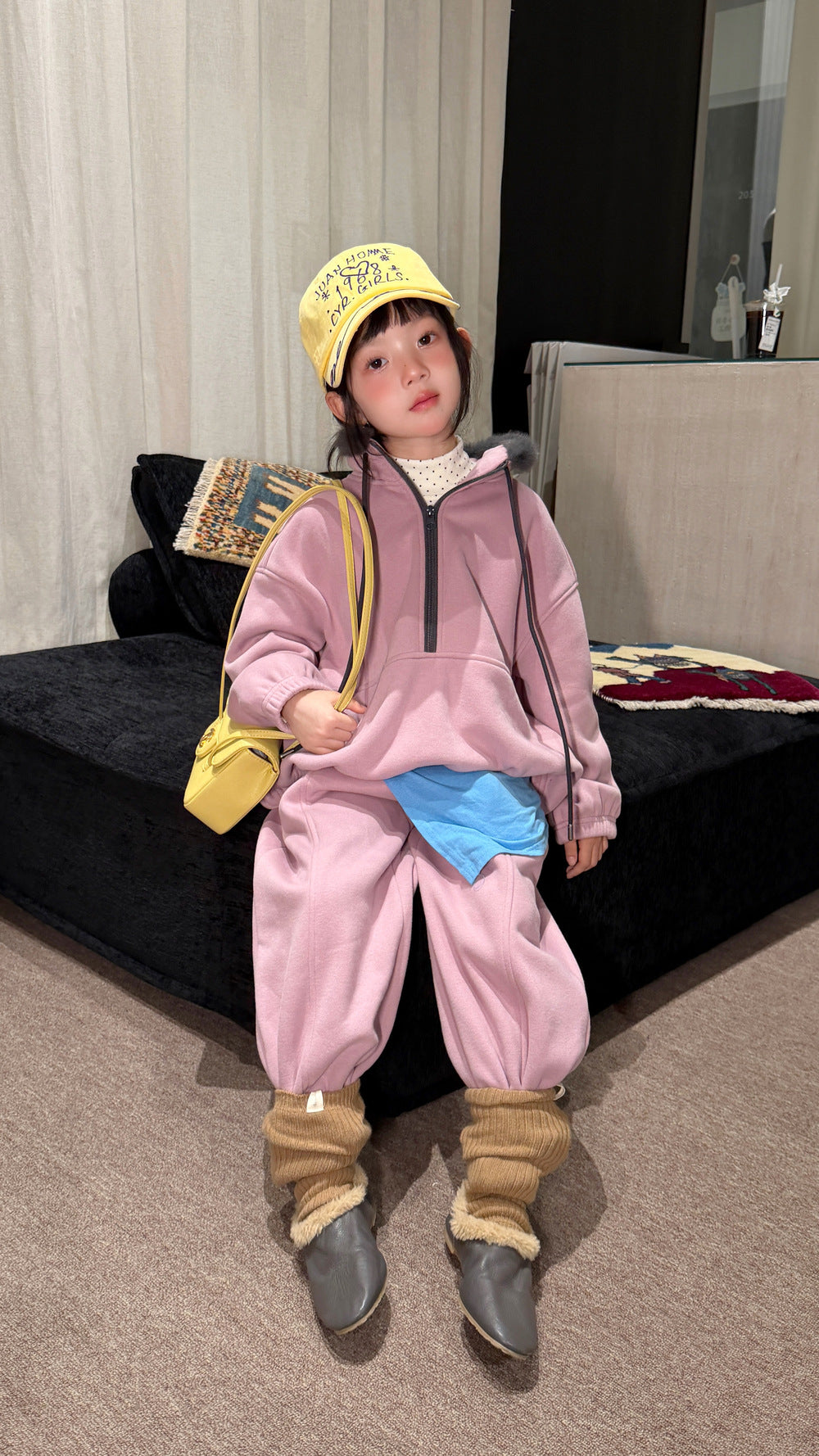 Children's Set 2026 Winter Girls' Fur Collar Patchwork Fleece-Lined Two-Piece Set, Loose Casual Style by Mo Xiao Meng【mh0014696】