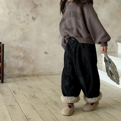 デニムパンツ 裏ボア 裾ボア ドッキング ゆったり ボトムス【mh0011610】