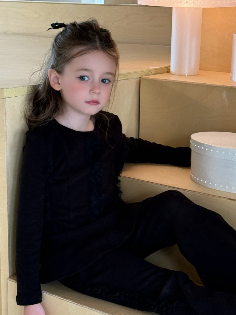 Kids' Plain Ruffle Mellow Crew Neck Long Sleeve Knit Sweater [mh0014081]