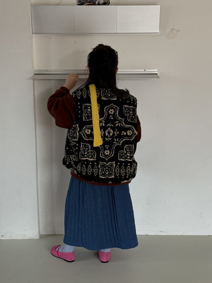 ボアジャケット キッズ 総柄 レトロ 厚手 ノーカラー もこもこ アウター【mh0011658】