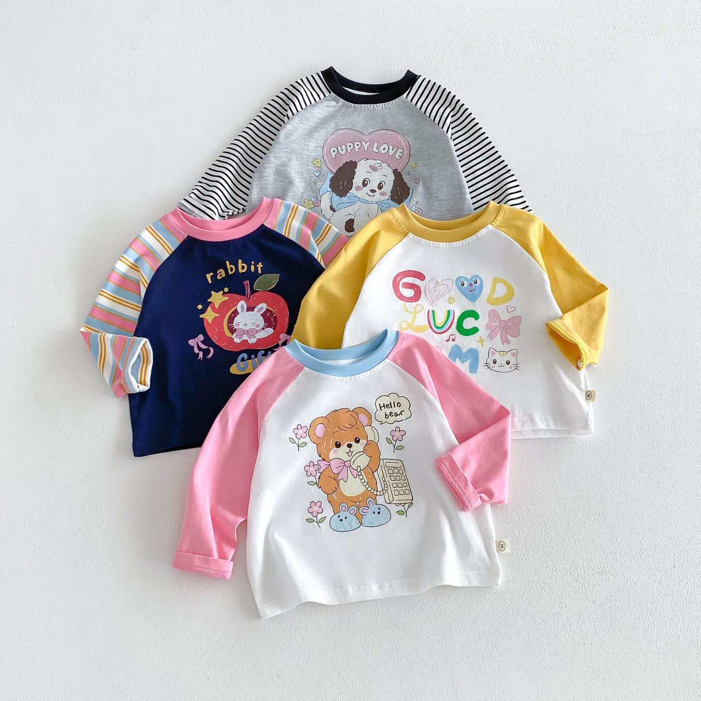 キッズ キャラクタープリント 配色ラグラン 長袖Tシャツ【mh0014040】