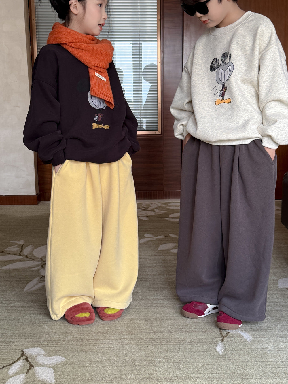 スウェットパンツ キッズ 裏起毛 厚手 無地 ストレート ルーズフィット【mh0011672】