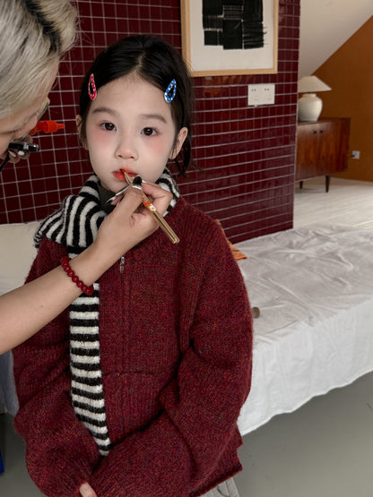 ニットカーディガン キッズ 裏起毛 厚手 無地 ジップアップ カジュアル【mh0011682】