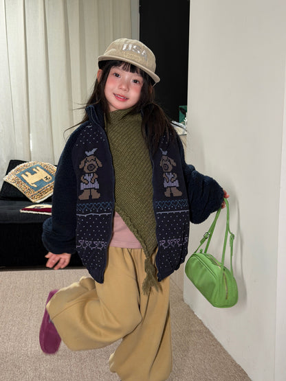 Children's jacket 2026 girls' winter thickened quilted zip-up jacket, children's corduroy patchwork sweater with cute accents【mh0014697】