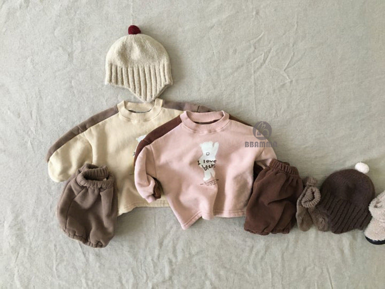 Bear Fleece Sweatshirt & Shorts Set クマ プリント 裏起毛 セットアップ【mh0012681】