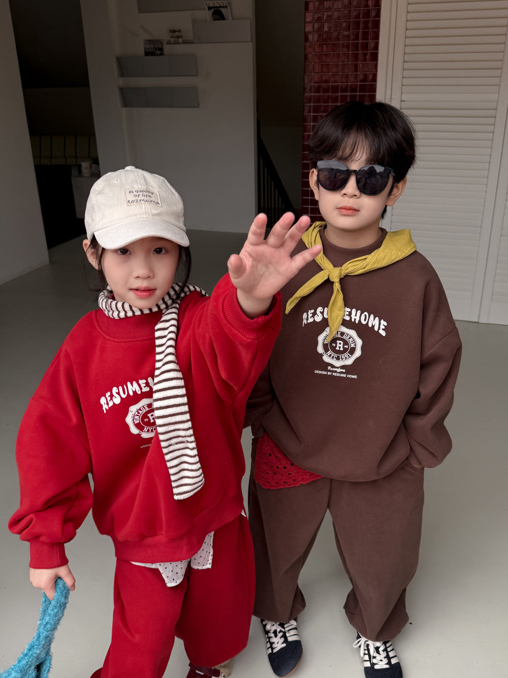 セットアップ キッズ 裏起毛 ロゴ 厚手 スウェット カジュアル ルーズフィット【mh0011670】