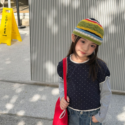 キッズ ドット柄 レイヤード風 メロウ長袖Tシャツ【mh0014551】