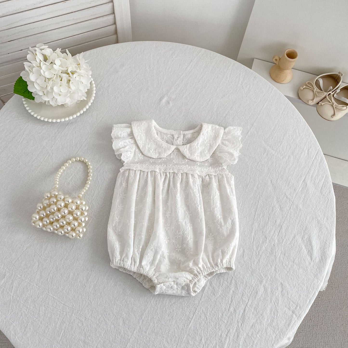 Lace Trim Doll Collar Romper Dress ラッフル ロンパース ミモレ丈ワンピース【mh0013160】