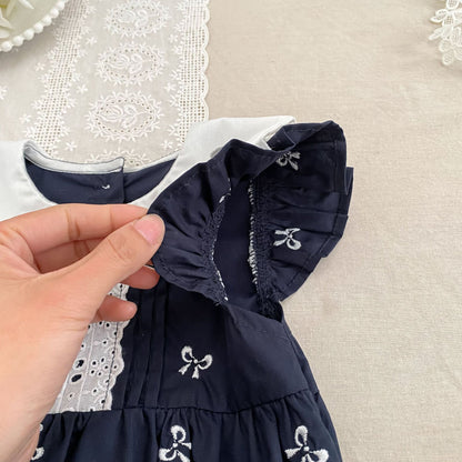 Bow Embroidery Ruffle Romper Dress ラッフル ロンパース ワンピース【mh0013161】