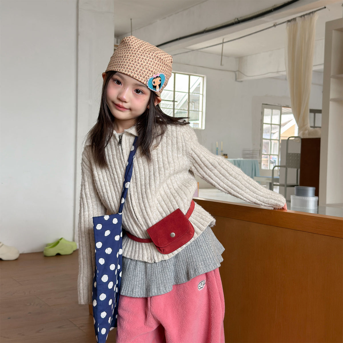キッズ 襟付き リブ ジップアップ ニットカーディガン【mh0014555】