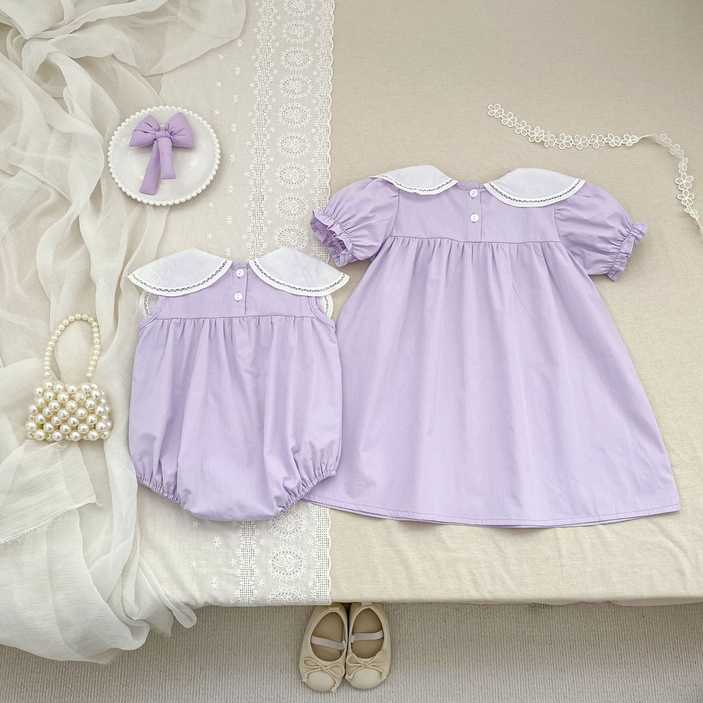 Petal Collar Romper Puff Sleeve Dress ラッフル ロンパース ミモレ丈ワンピース【mh0013158】