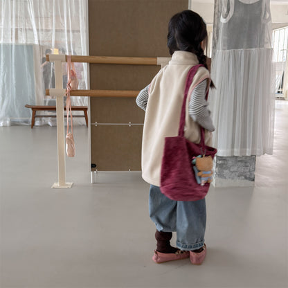 Kids' Embroidered Number Stand-Collar Half-Zip Fleece Long Vest【mh0014559】