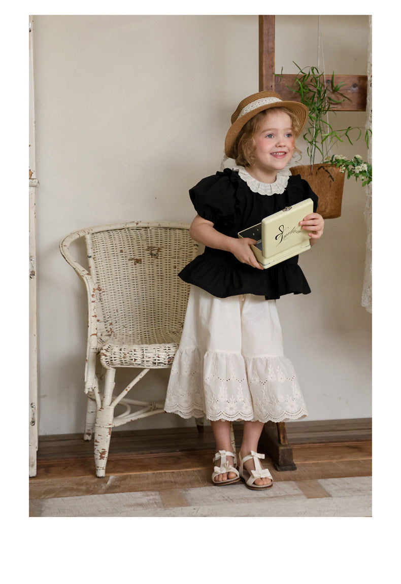 Lace Hem Wide-Leg Pants 刺繍レース ガウチョパンツ【mh0012990】