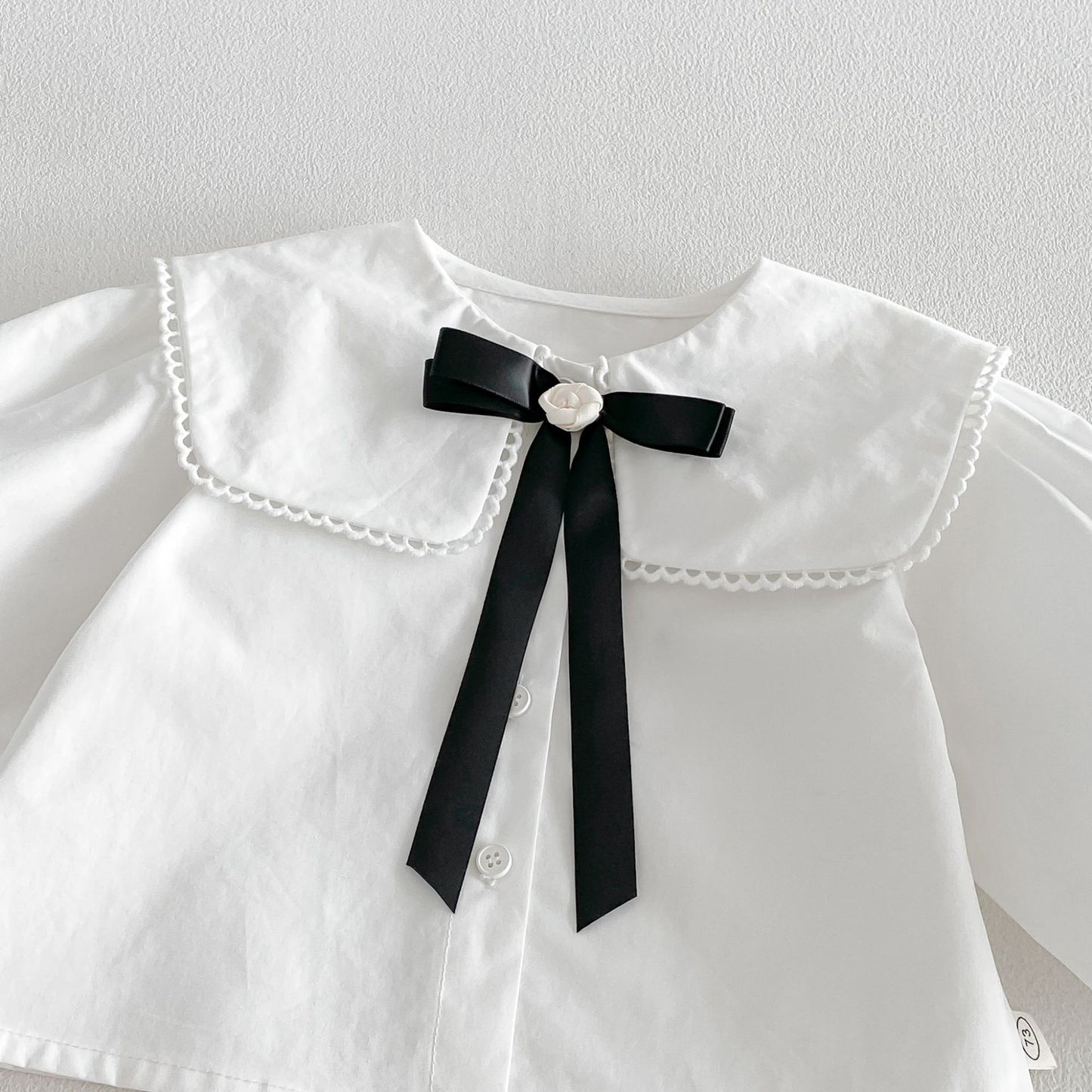Camisa de manga larga con cuello grande y lazo, y pichi para niños [mh0014034]