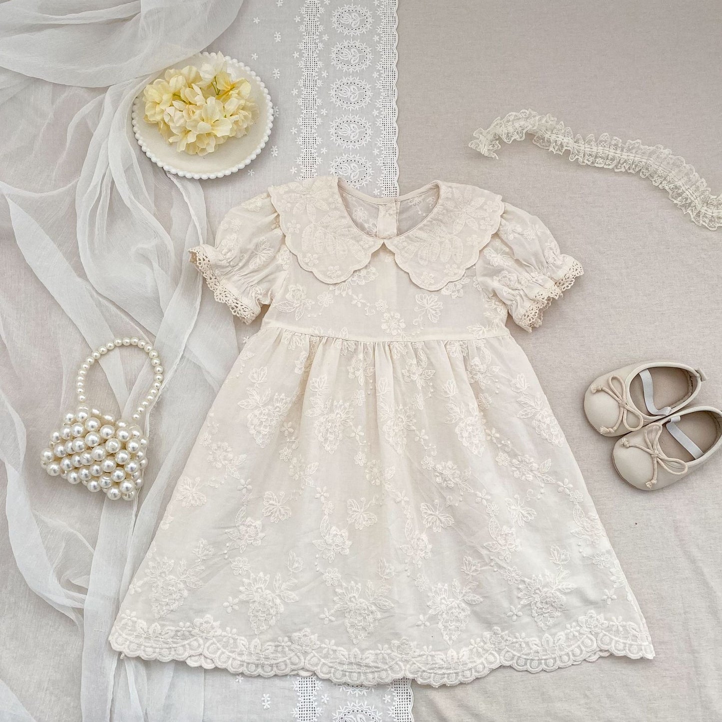 Embroidered Puff Sleeve Romper And Dress 刺繍 パフスリーブ ロンパース ワンピース【mh0013166】
