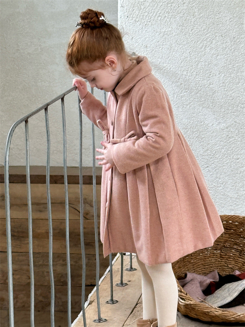 ウールコート ミディ丈 Aライン 襟付き リボンベルト ドレッシー【mh0011622】