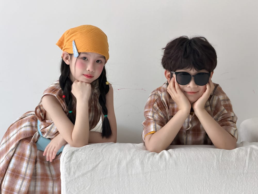 Plaid Separates チェック 半袖シャツ ショートパンツ ノースリーブワンピース【mh0013127】 KUMAI.KIDS 半袖セットアップ