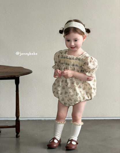 Floral Cotton Smocking Romper 花柄 コットン スモッキング ロンパース【mh0012542】