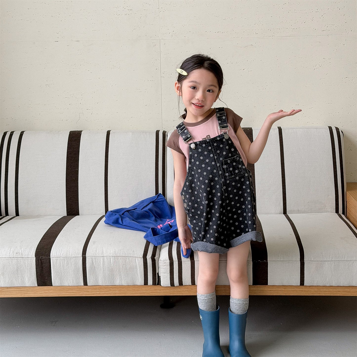 Star Polka Dot Denim Overalls 星 ドット柄 サロペット【mh0012665】