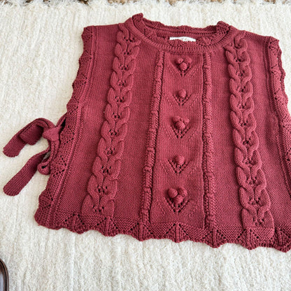 キッズ フラワー チェリー 刺繍 フリル ニット ベスト 長袖 ブラウス ワイド デニムパンツ【mh0014607】