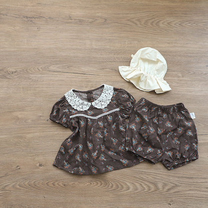 Floral Lace Collar Set - Small Floral Short-Sleeved Tunic Set 【mh0012695】