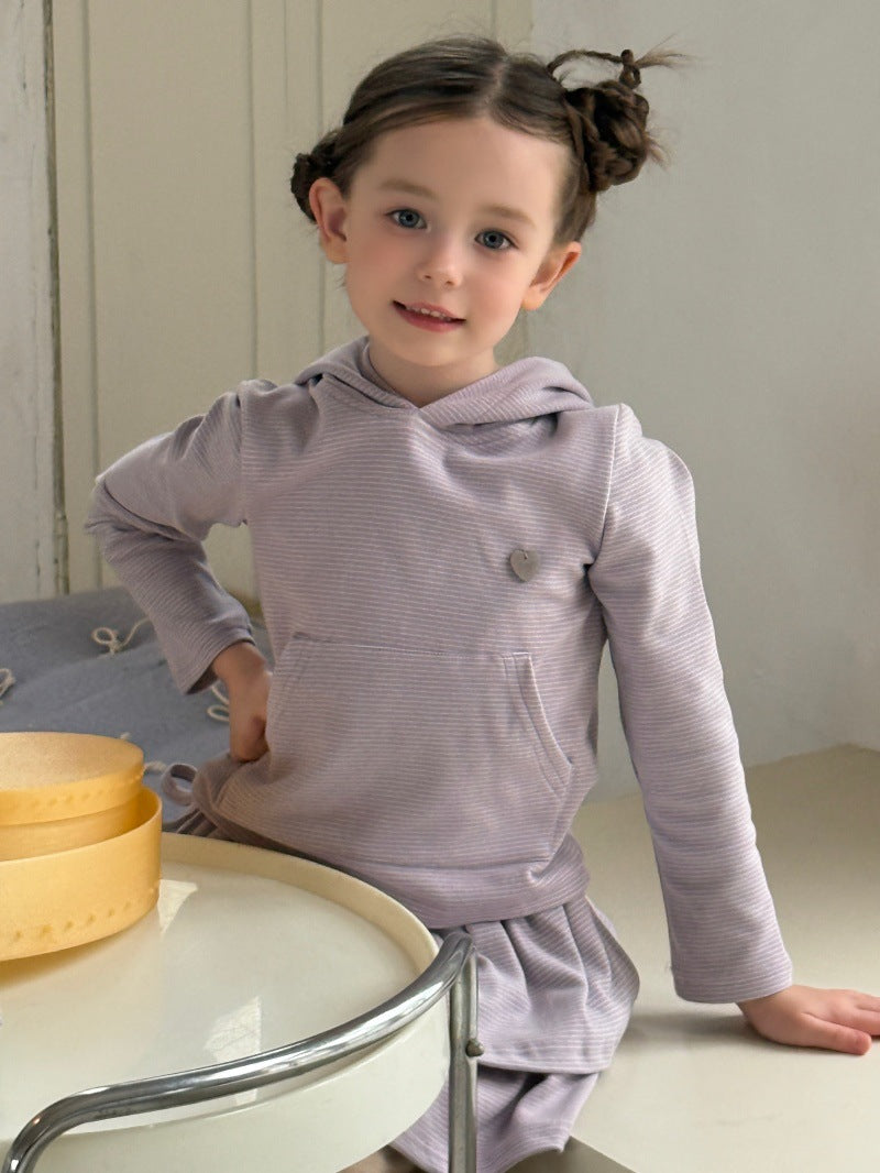 Kids' Bordered Hooded Long-Sleeved Parka and Ruffled Miniskirt Set [mh0014080]