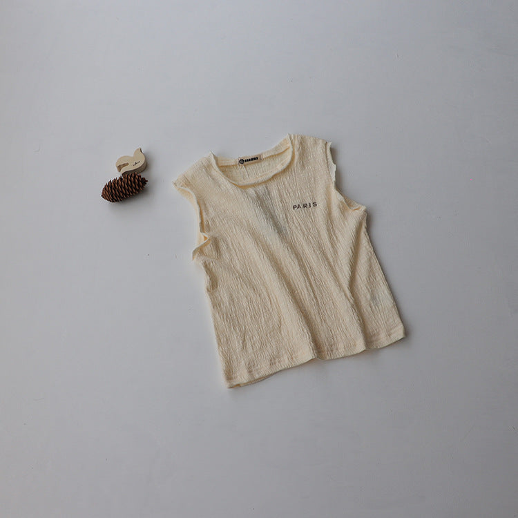 Paris Embroidered Textured Cotton Vest 刺繍 ノースリーブTシャツ【mh0012628】