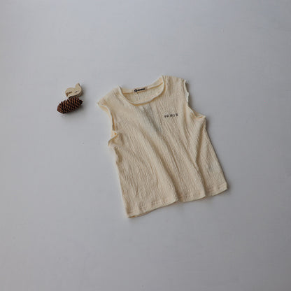 Paris Embroidered Textured Cotton Vest 刺繍 ノースリーブTシャツ【mh0012628】