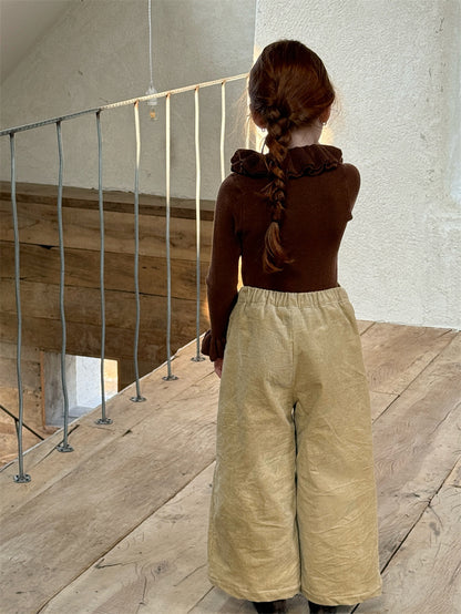 コーデュロイパンツ ワイド ダブルボタン ハイウエスト カジュアル ボトムス【mh0011614】