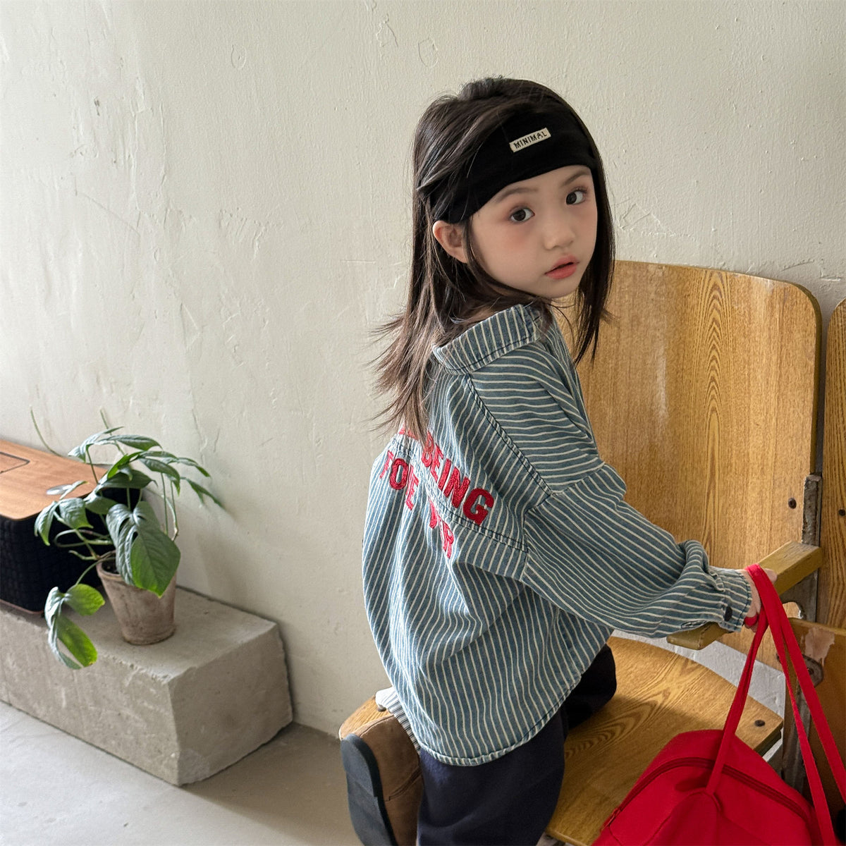 キッズ バックロゴ 刺繍 デニム 長袖シャツ【mh0014549】
