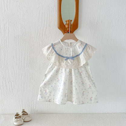 Rabbit Floral Lace Collar Dress ウサギ 花柄 レース襟 ノースリーブ ワンピース【mh0012711】