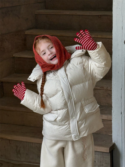 ダウンジャケット ドット フーディ ミディ丈 パフ アウター【mh0011626】