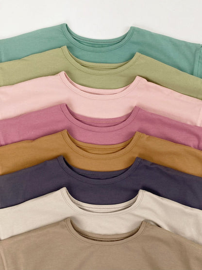 Curved Hem Solid Short Sleeve T-shirt クルーネック 無地 半袖Tシャツ【mh0012830】
