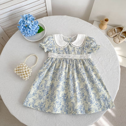 Floral Lace Collar Romper Dress パフスリーブ ロンパース 半袖ワンピース【mh0013164】