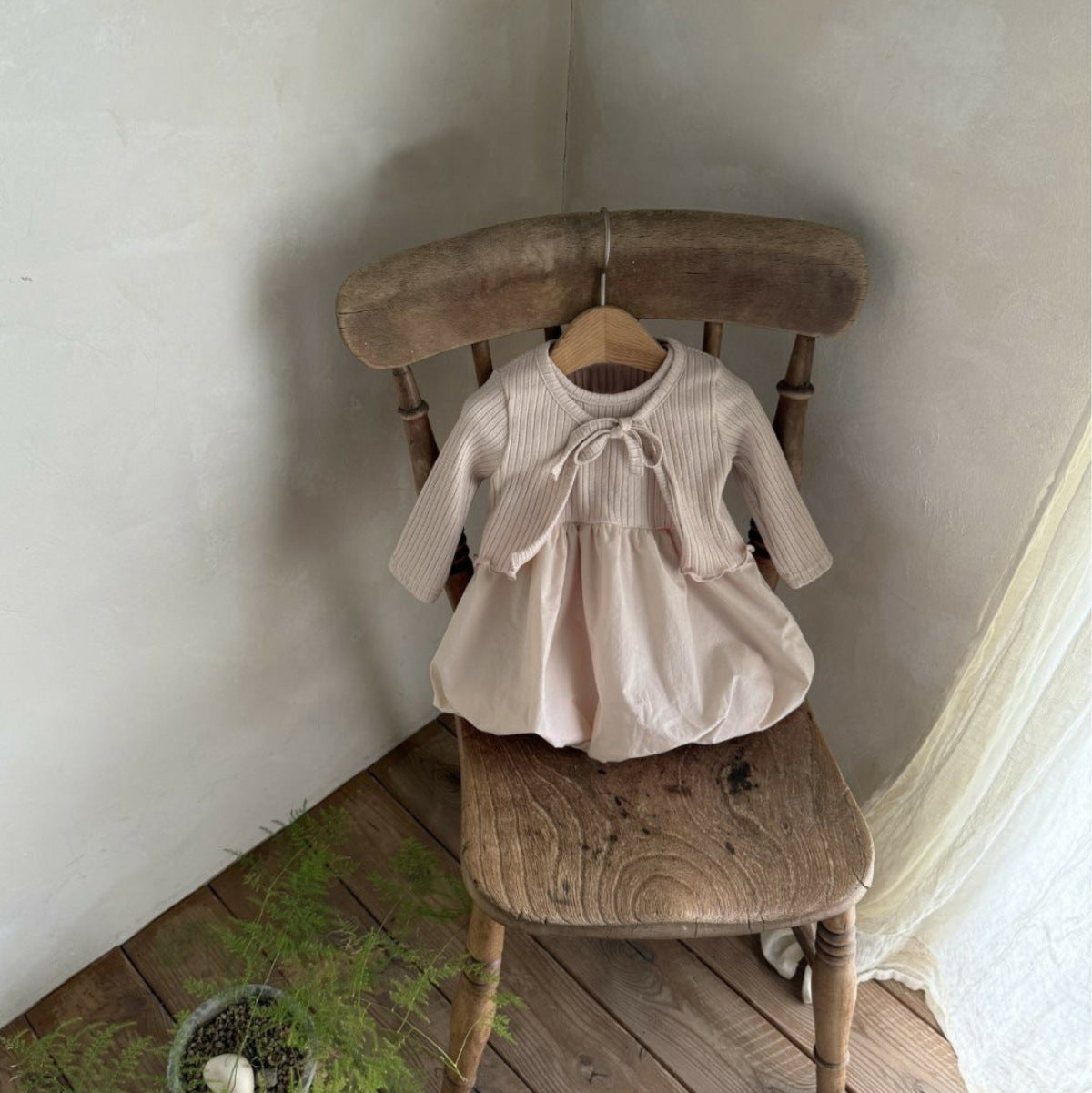 Ribbed Cardigan Balloon Skirt リブカーディガン スカート セット【mh0012501】