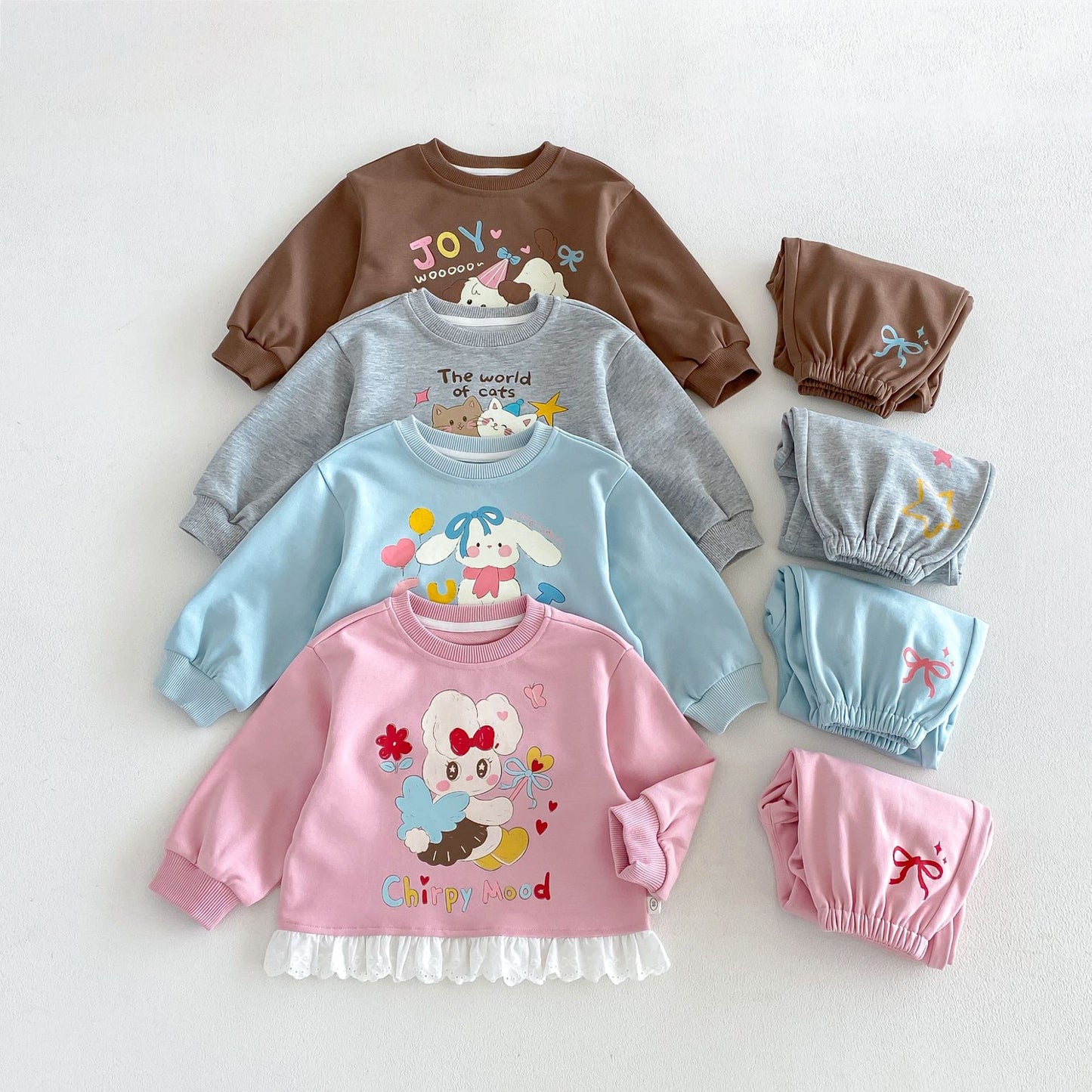 キッズ キャラクター プリント フリル 長袖スウェット ロングパンツ セット【mh0014037】