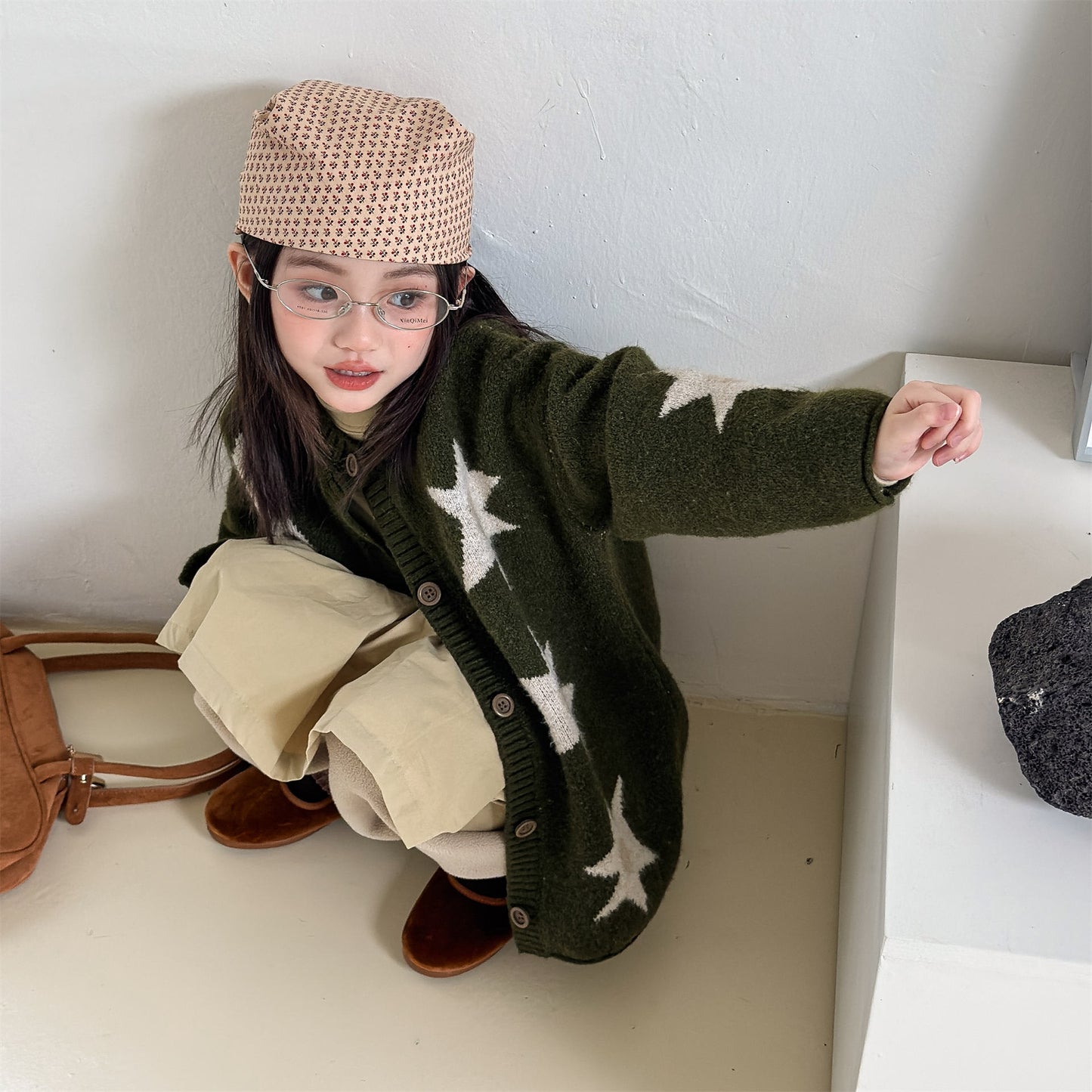 ニットカーディガン スター星 モノトーン ラグラン カジュアル アウター【mh0011612】