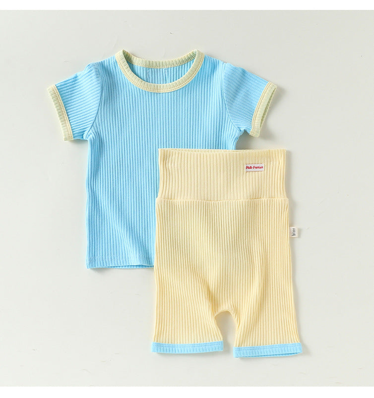 Ribbed Short Sleeve Set リブ 半袖Tシャツ ハーフパンツ【mh0013034】