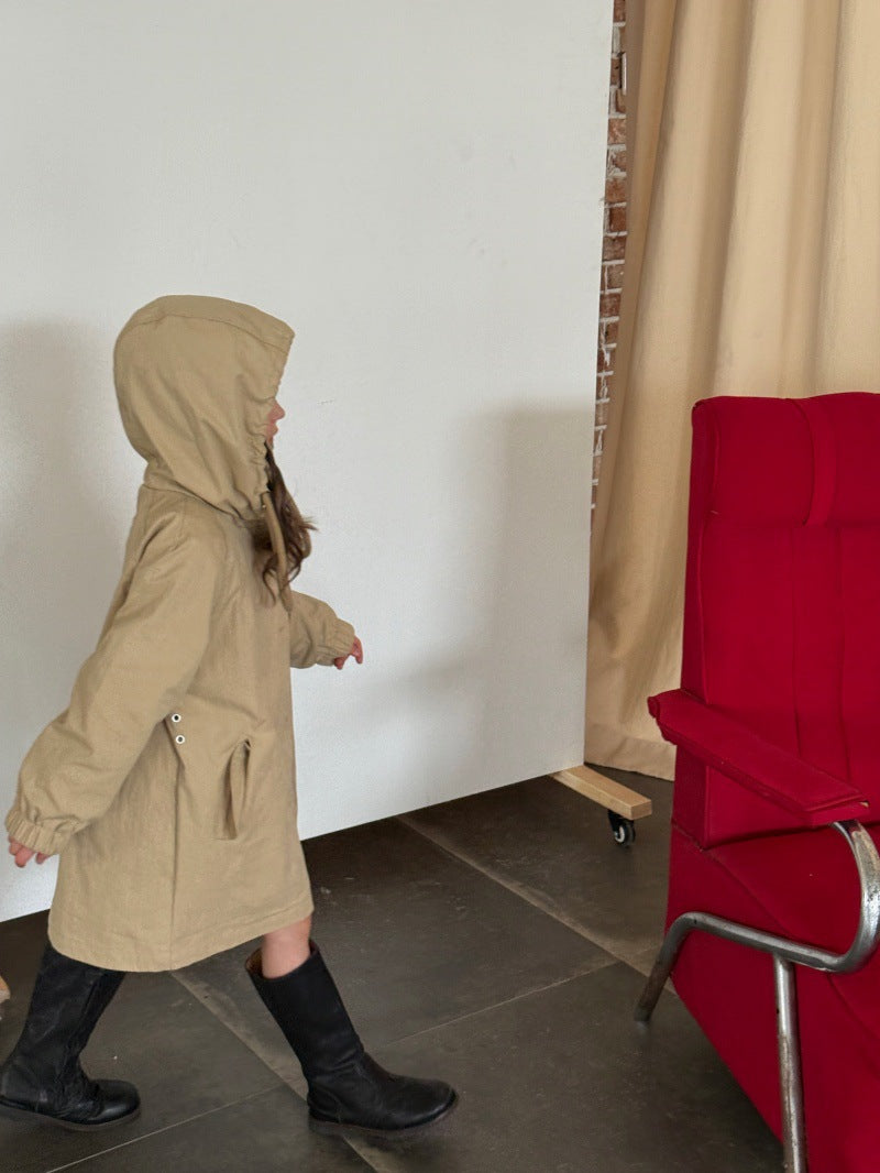 Kids' Hooded Front-Button Long-Sleeve Trench Coat [mh0014069]