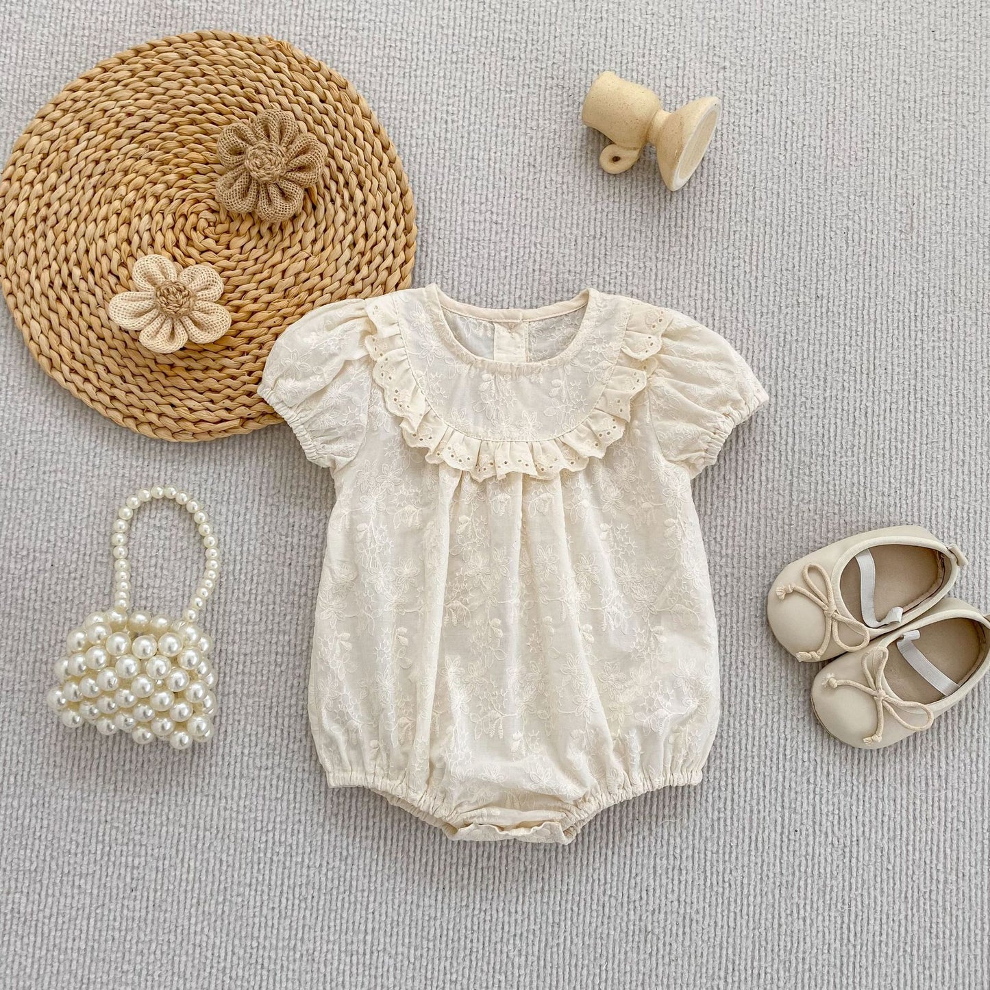 Embroidered Ruffle Romper And Blouse Shorts フリル ロンパース ブラウス ショートパンツ【mh0013163】