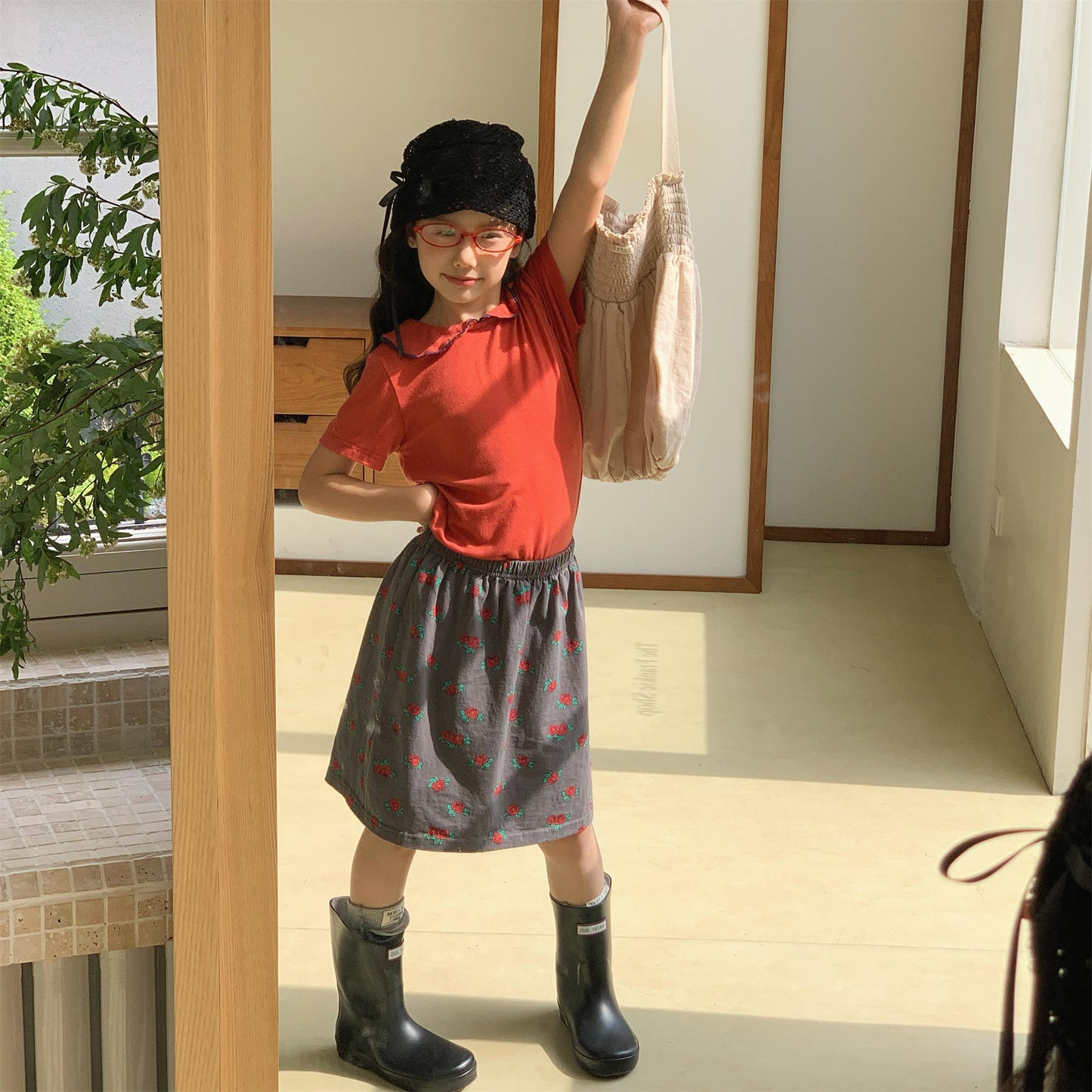Rose Flower Graphic Cotton Skirt ローズ プリント コットン スカート【mh0012653】
