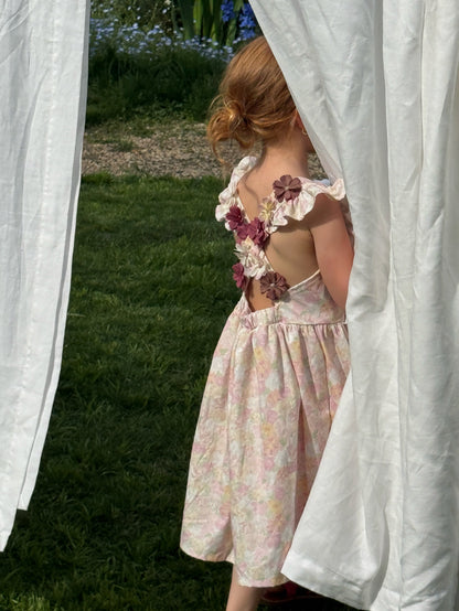 Flower Embellished Backless Frill Dress フローラル 肩フリル ノースリーブワンピース【mh0012813】