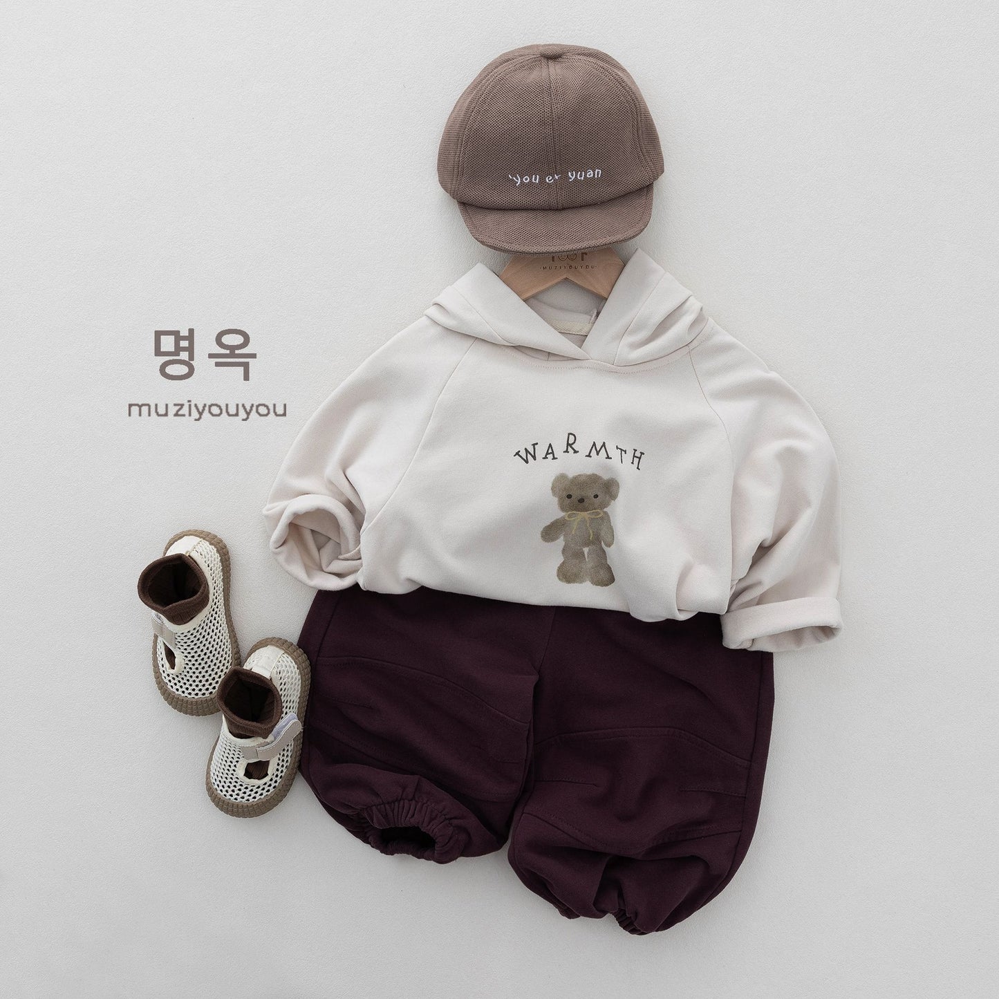 キッズ ベア レター プリント フード付き 長袖Tシャツ【mh0014181】